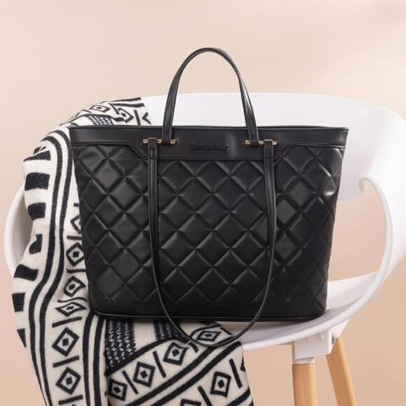 Quilted Tote Bag, Shoulder Bag Fashion Black - Picture 1 of 6